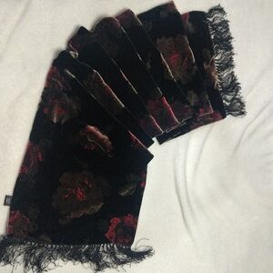 Elegant Black and Red Floral Scarf All Silk